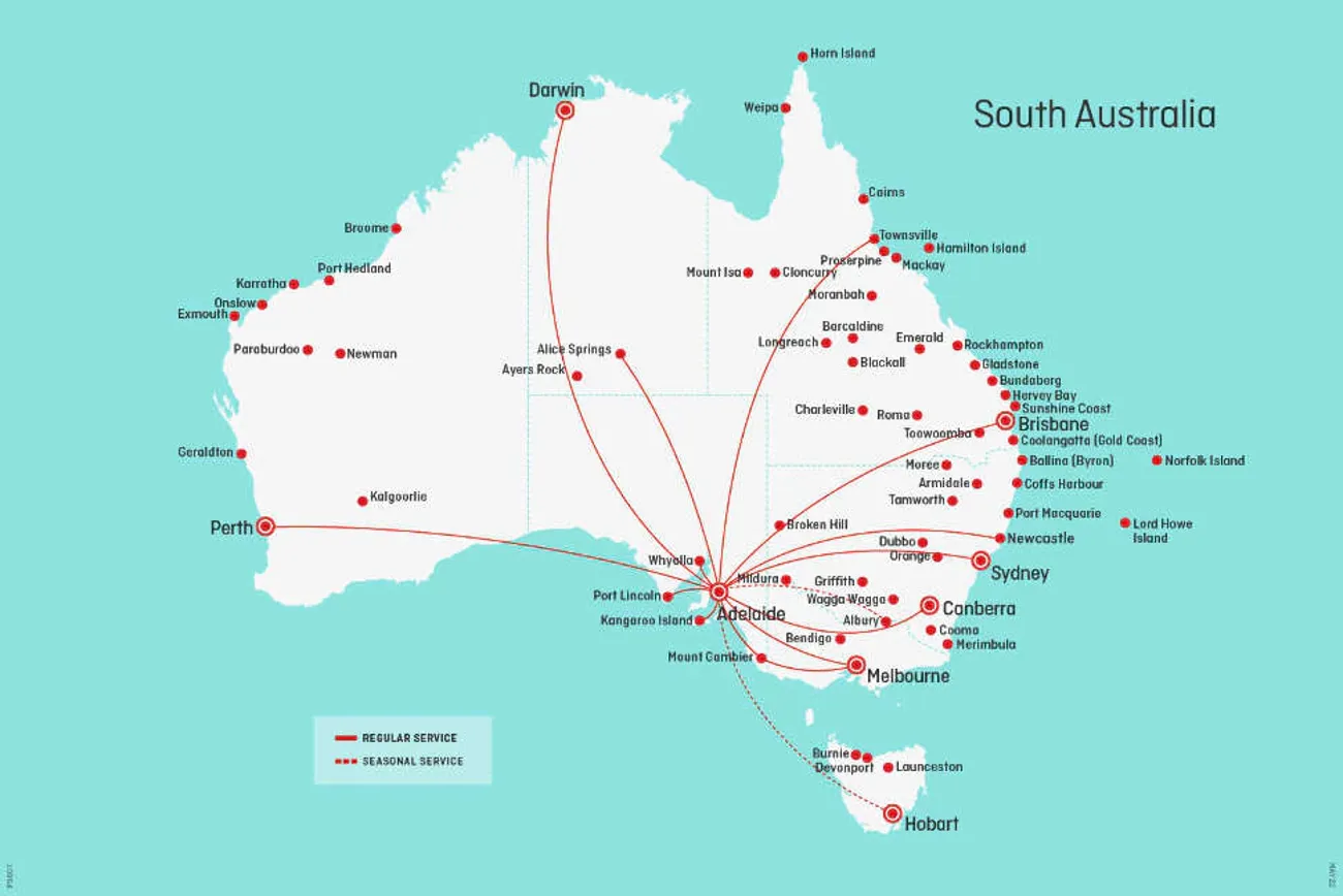 Qantas regional flight path (July 2022)